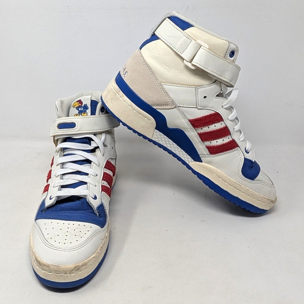 Adidas Forum 84 High Eric Emanuel Kansas Jayhawks White Blue Red Men's 10.5
